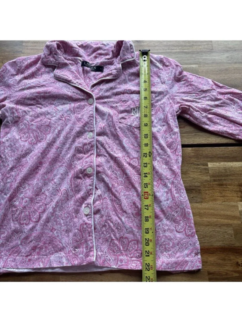 L Ralph Lauren Pajama Set Crop Women’s M Cotton Pink Paisley Cottagecore Preppy
